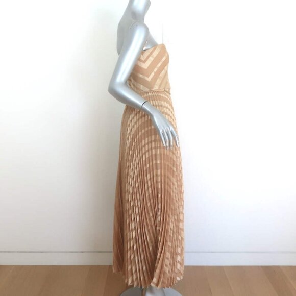 Zimmerman Burnout Strapless Pleated Midi Dress Gold Twill Size 2 - Picture 4 of 7